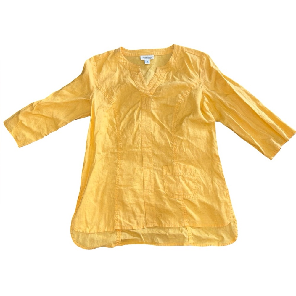 Coldwater Creek 100% Linen Tunic Top Yellow Petite Small PS Pocket Lightweight - Picture 2 of 12